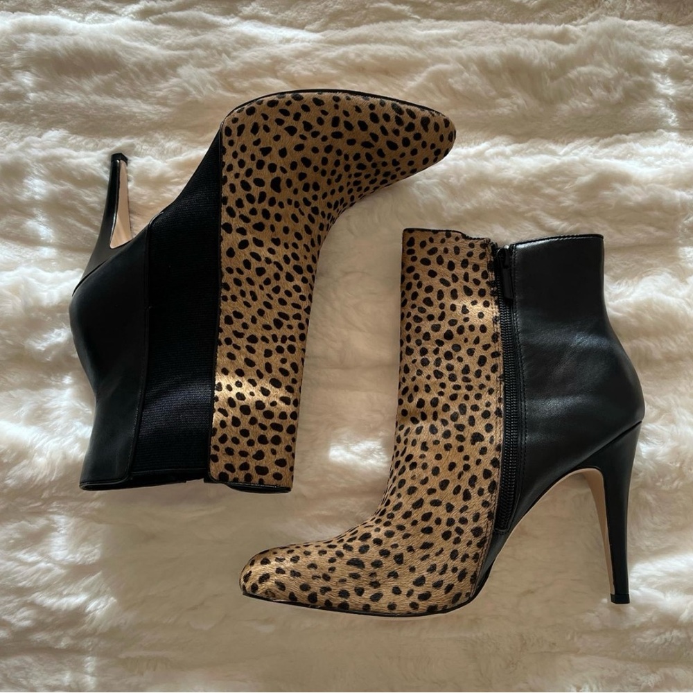 Leopard Print Black Stiletto Ankle Boots